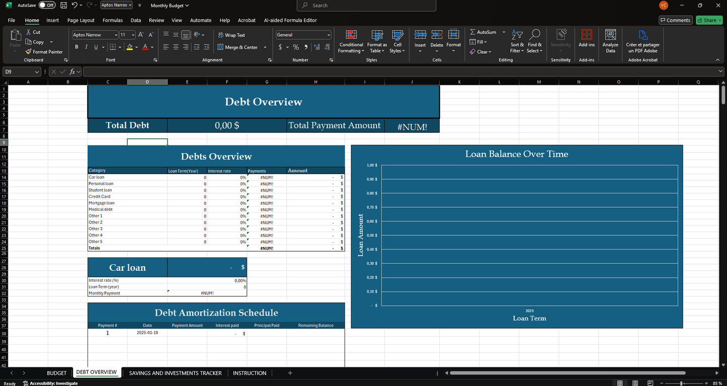 Budget Planner spreadsheet